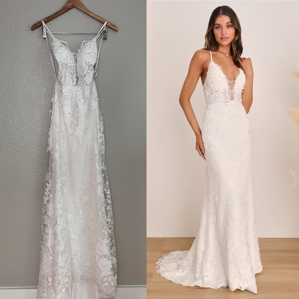 NWOT Enchanting Eternity Ivory Pearl Lace-Up Backless Maxi Dress
